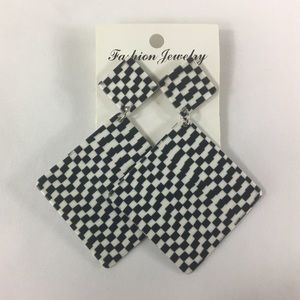 Black White Geometric Drop Earrings